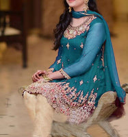 Chiffon Embroidered Dress With Jamawar